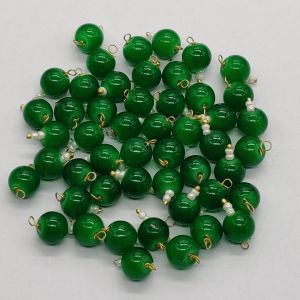8mm Glass Beads Loreals, Gold Finish, Dark Green, Pack Of 50 Pieces