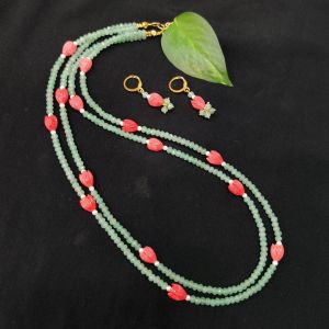 2 Layer Agate Necklace With Coral Tulips