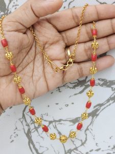Natural Taiwan coral beads with antique gold beads necklace