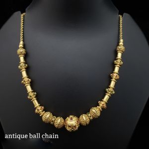 Vanamali : Antique Gold Balls chain Necklace, Pink and Green