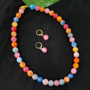 Multicolor Onyx Beads Necklace With Earrings