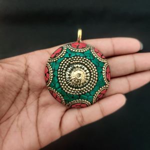 Tibetan Diamond Shaped Pendant With Gold Designs 