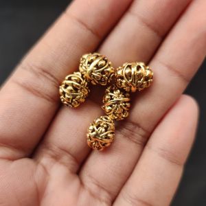 1 Piece of Navrabeads Antique Gold Nakshi Oval Ball 8x10mm | Brass Temple Style Bead | Traditional Jewelry Making Spacer Component