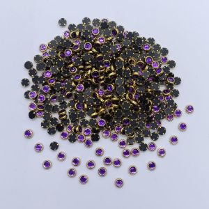 Kundan Stones, 4x4mm, Round, Pack Of 25 Gms, Purple.