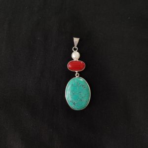 1 Piece Gemstone Pendant Silver Finish | Turquoise Centre Pendant 1 to 2.5 Inch | For Necklace Making