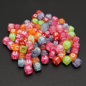 Alphabet Beads, Acrylic, Square Shape, Pack Of 50 Gms