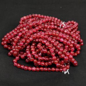 Printed Glass Beads, 8mm, Round, Maroon, 30"(100 Beads Approx)