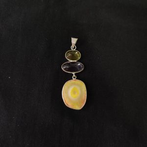 1 Piece Gemstone Pendant Silver Finish | MultiColour Centre Pendant 1 to 2.5 Inch | For Necklace Making