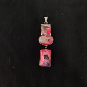1 Piece Gemstone Pendant Silver Finish | Pink Centre Pendant 1 to 2.5 Inch | For Necklace Making