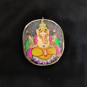 Onyx Pendant features Lord Ganesha painting on Onyx Stones detailed with Gold foil borders