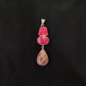 1 Piece Gemstone Pendant Silver Finish | Pink Centre Pendant 1 to 2.5 Inch | For Necklace Making