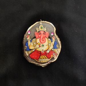 Onyx Pendant features Lord Ganesha painting on Onyx Stones detailed with Gold foil borders