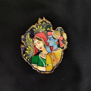 Onyx Pendant features a RadhaKrishna painting on Onyx Stones detailed with Gold foil borders
