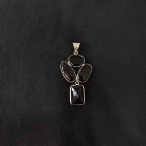 1 Piece Gemstone Pendant Silver Finish | Black Centre Pendant 1 to 2.5 Inch | For Necklace Making
