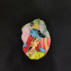 Onyx Pendant features a RadhaKrishna painting on Onyx Stones detailed with Gold foil borders
