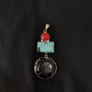1 Piece Gemstone Pendant Silver Finish | Turquoise Centre Pendant 1 to 2.5 Inch | For Necklace Making