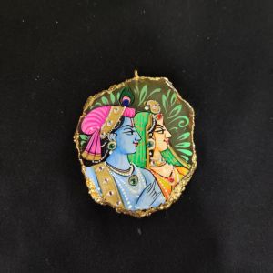Onyx Pendant features a RadhaKrishna painting on Onyx Stones detailed with Gold foil borders
