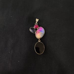 1 Piece Gemstone Pendant Silver Finish | MultiColour Centre Pendant 1 to 2.5 Inch | For Necklace Making
