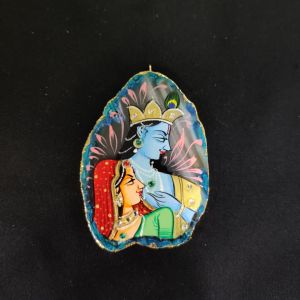 Onyx Pendant features a RadhaKrishna painting on Onyx Stones detailed with Gold foil borders
