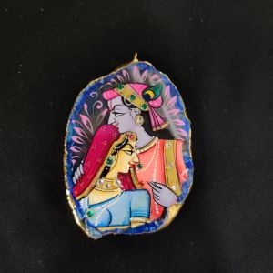 Onyx Pendant features a RadhaKrishna painting on Onyx Stones detailed with Gold foil borders
