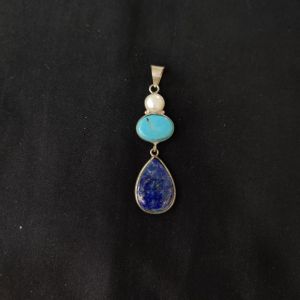 1 Piece Gemstone Pendant Silver Finish | Turquoise Centre Pendant 1 to 2.5 Inch | For Necklace Making