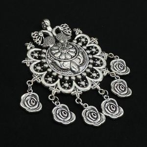 Antique Silver Metal Peacock Pendant With Charms