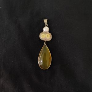 1 Piece Gemstone Pendant Silver Finish | Yellow Centre Pendant 1 to 2.5 Inch | For Necklace Making
