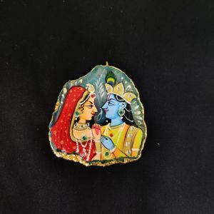 Onyx Pendant features a RadhaKrishna painting on Onyx Stones detailed with Gold foil borders
