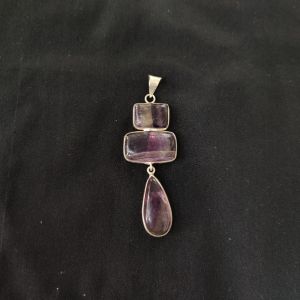 1 Piece Gemstone Pendant Silver Finish | Amethsyt Centre Pendant 1 to 2.5 Inch | For Necklace Making