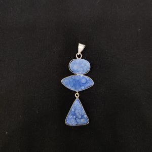 1 Piece Gemstone Pendant Silver Finish | Blue Centre Pendant 1 to 2.5 Inch | For Necklace Making