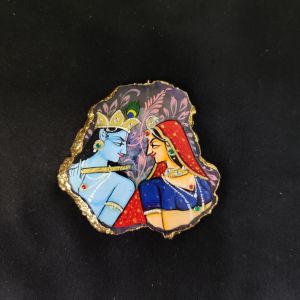 Onyx Pendant features a RadhaKrishna painting on Onyx Stones detailed with Gold foil borders

