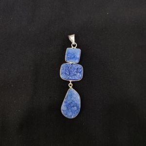1 Piece Gemstone Pendant Silver Finish | Blue Centre Pendant 1 to 2.5 Inch | For Necklace Making