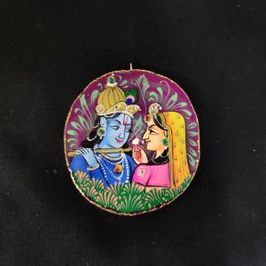 Onyx Pendant features a RadhaKrishna painting on Onyx Stones detailed with Gold foil borders
