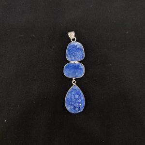 1 Piece Gemstone Pendant Silver Finish | Blue Centre Pendant 1 to 2.5 Inch | For Necklace Making