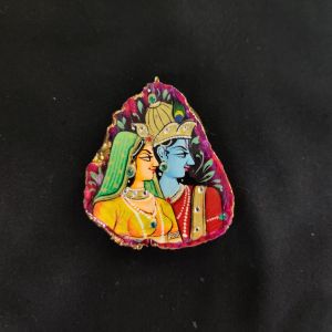 Onyx Pendant features a RadhaKrishna painting on Onyx Stones detailed with Gold foil borders
