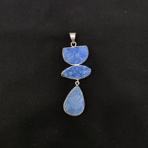 1 Piece Gemstone Pendant Silver Finish | Blue Centre Pendant 1 to 2.5 Inch | For Necklace Making