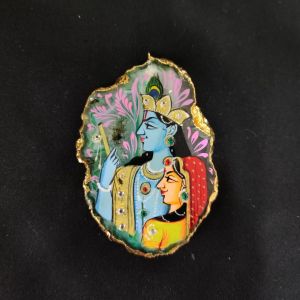 Onyx Pendant features a RadhaKrishna painting on Onyx Stones detailed with Gold foil borders

