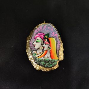 Onyx Pendant features a RadhaKrishna painting on Onyx Stones detailed with Gold foil borders

