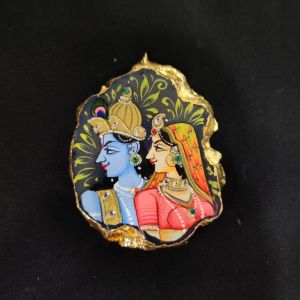 Onyx Pendant features a RadhaKrishna painting on Onyx Stones detailed with Gold foil borders
