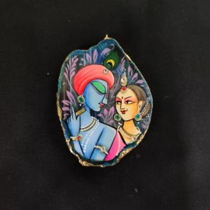 Onyx Pendant features a RadhaKrishna painting on Onyx Stones detailed with Gold foil borders
