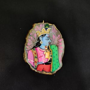Onyx Pendant features a RadhaKrishna painting on Onyx Stones detailed with Gold foil borders
