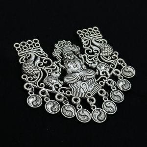 Antique Silver Metal Lakshmi Pendant With Charms