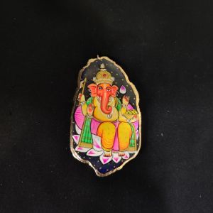 Onyx Pendant features Lord Ganesha painting on Onyx Stones detailed with Gold foil borders