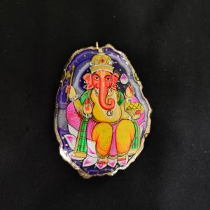 Onyx Pendant features Lord Ganesha painting on Onyx Stones detailed with Gold foil borders