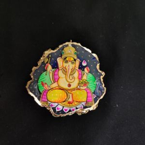Onyx Pendant features Lord Ganesha painting on Onyx Stones detailed with Gold foil borders