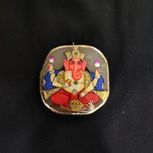 Onyx Pendant features Lord Ganesha painting on Onyx Stones detailed with Gold foil borders