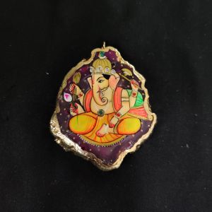 Onyx Pendant features Lord Ganesha painting on Onyx Stones detailed with Gold foil borders