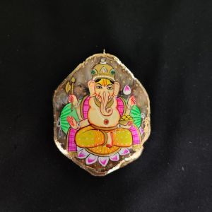 Onyx Pendant features Lord Ganesha painting on Onyx Stones detailed with Gold foil borders