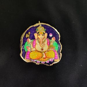Onyx Pendant features Lord Ganesha painting on Onyx Stones detailed with Gold foil borders