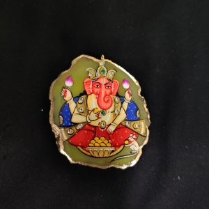 Onyx Pendant features Lord Ganesha painting on Onyx Stones detailed with Gold foil borders